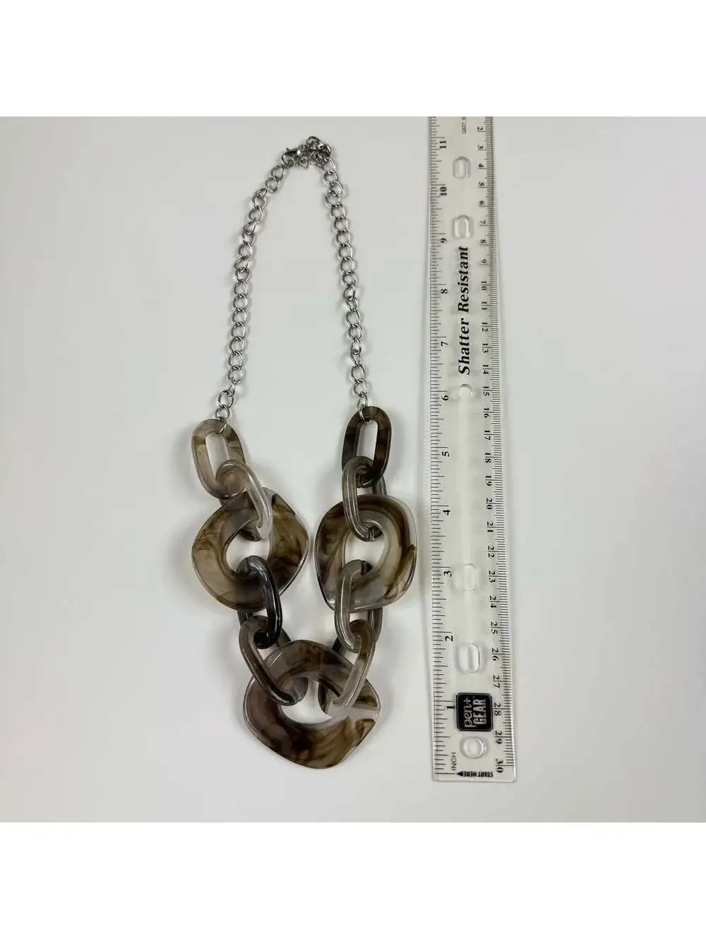 Fashion Jewelry Gray Marbled Acrylic And Silver Tone Chain Women's Necklace